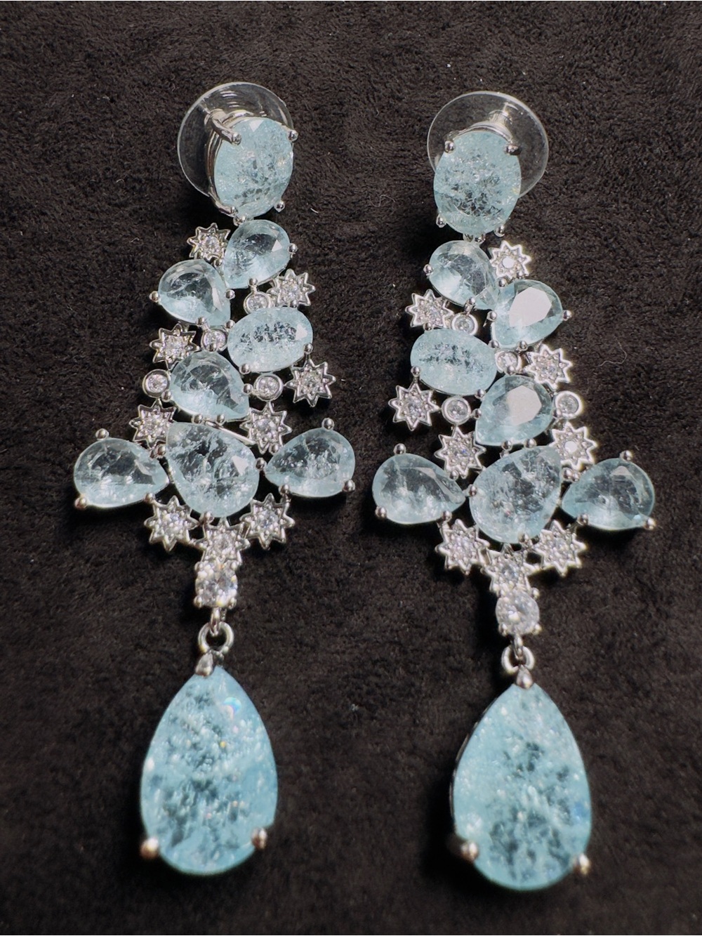 Ice Blue Crystal CZ Chandelier Statement Earrings